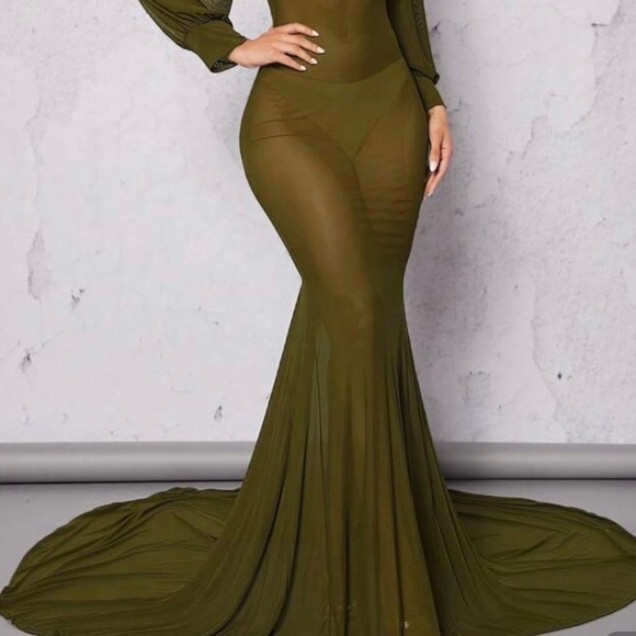 SHEIN Lantern Sleeve Mermaid Mesh Gown - Picture 2 of 5